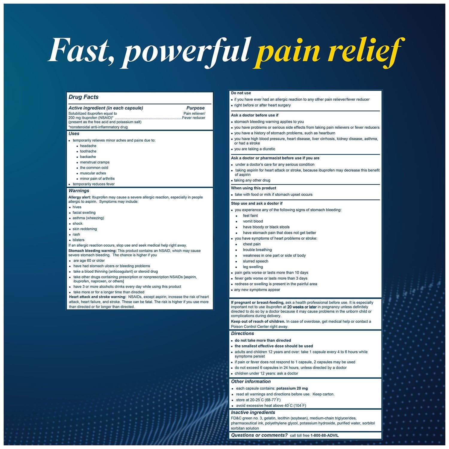 Advil Liqui-Gels 2-pack image shows quick-acting pain relief for back and muscle aches.