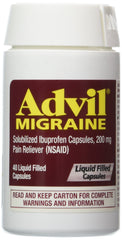 Advil Migraine Liqui-Gels bottle front view for quick migraine relief.
