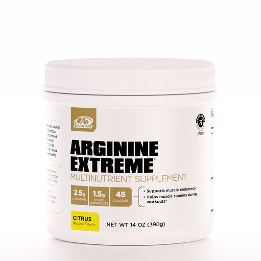 AdvoCare Arginine Extreme tub displayed to highlight a premium pre-workout formula for stamina.