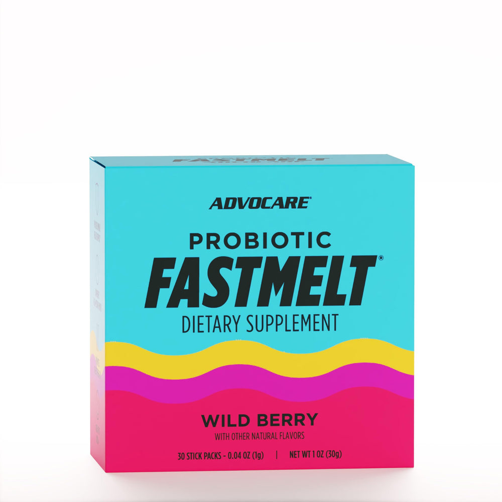 AdvoCare Probiotic FastMelt berry sachets packaging for convenient daily gut support