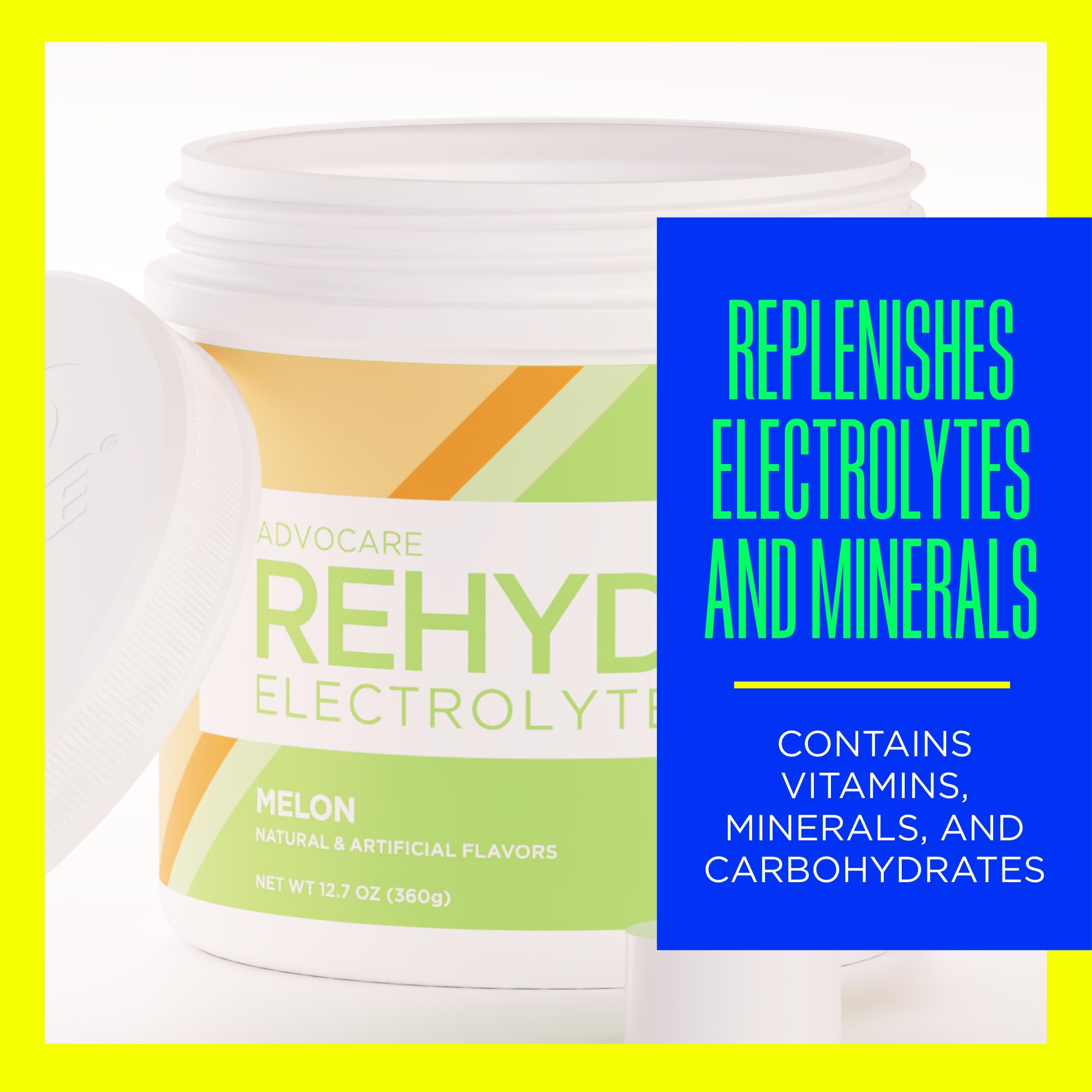 AdvoCare Rehydrate Melon scoop into water illustrates quick mixing.