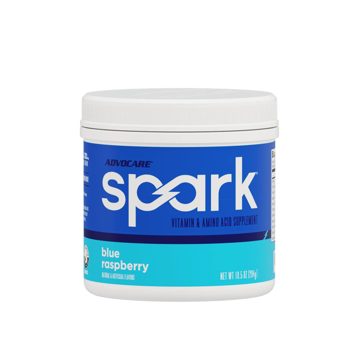 AdvoCare Spark blue raspberry tub offers a sugar-free energy boost for focus.