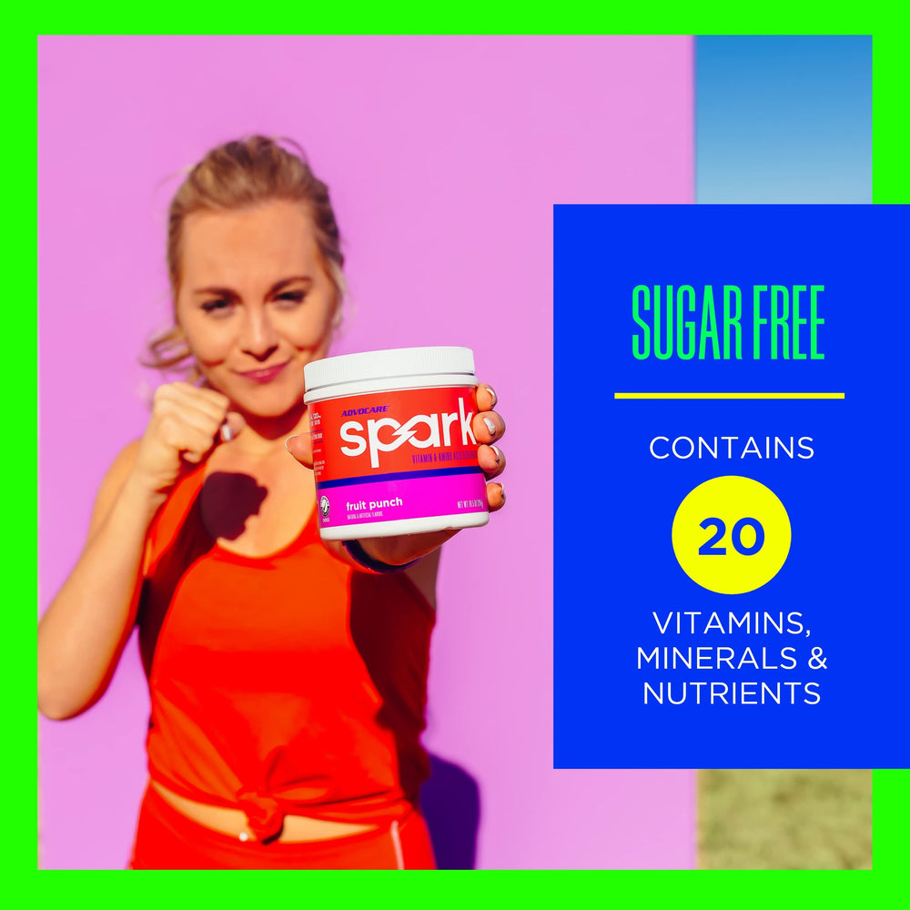 AdvoCare Spark label close-up emphasizes Vitamin C immune support in a sugar-free formula.