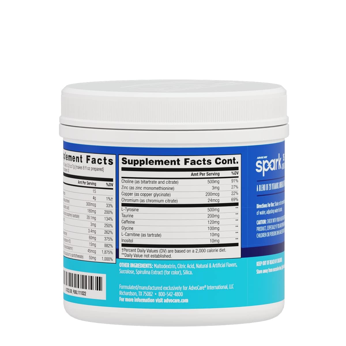 AdvoCare Spark jar closeup highlights vibrant flavor and zero sugar choice.