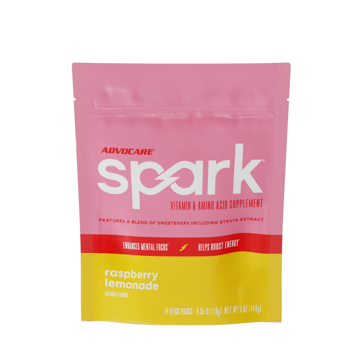 AdvoCare Spark raspberry lemonade powder ready to mix for a refreshing energy boost