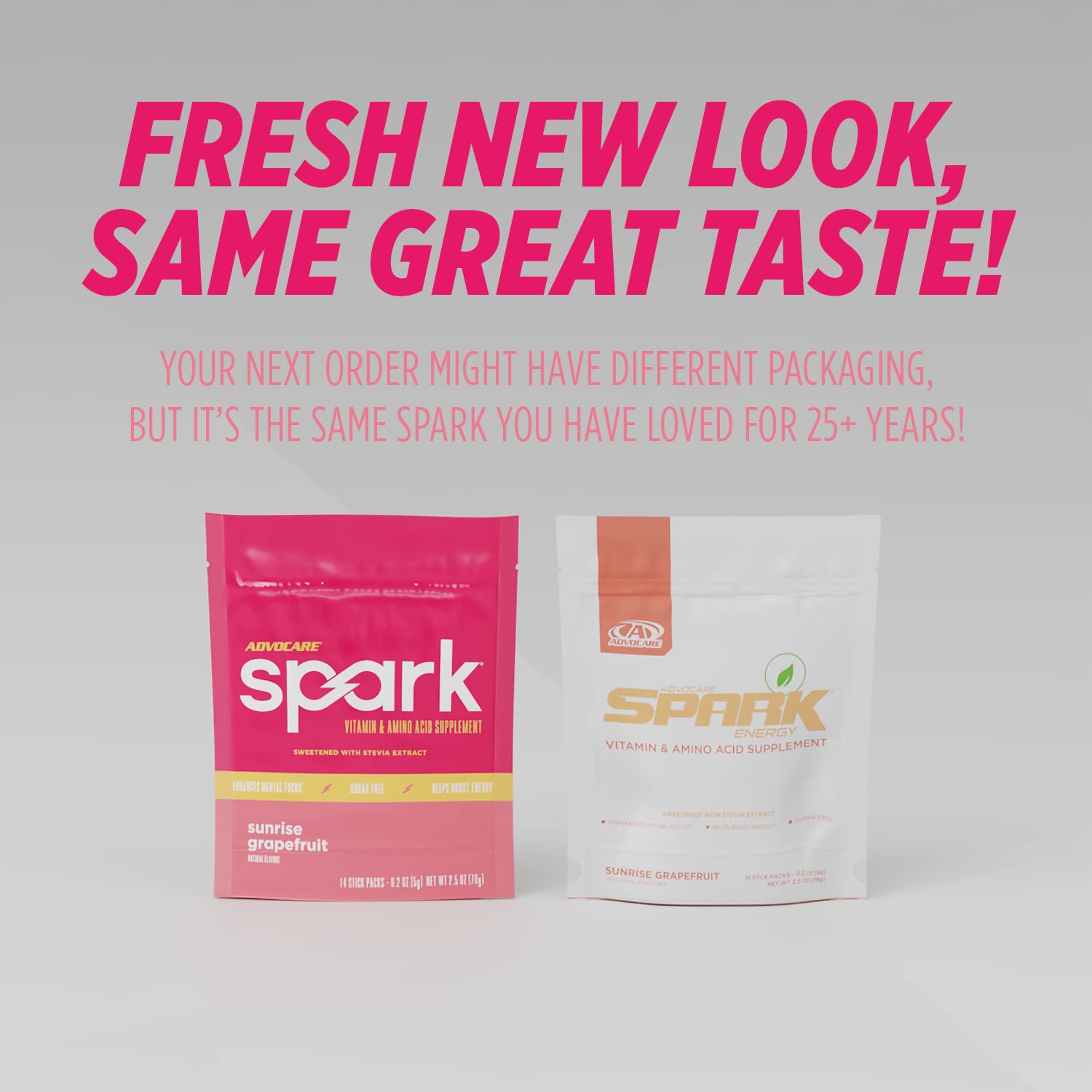 AdvoCare Spark stick packs shown for everyday on-the-go use.