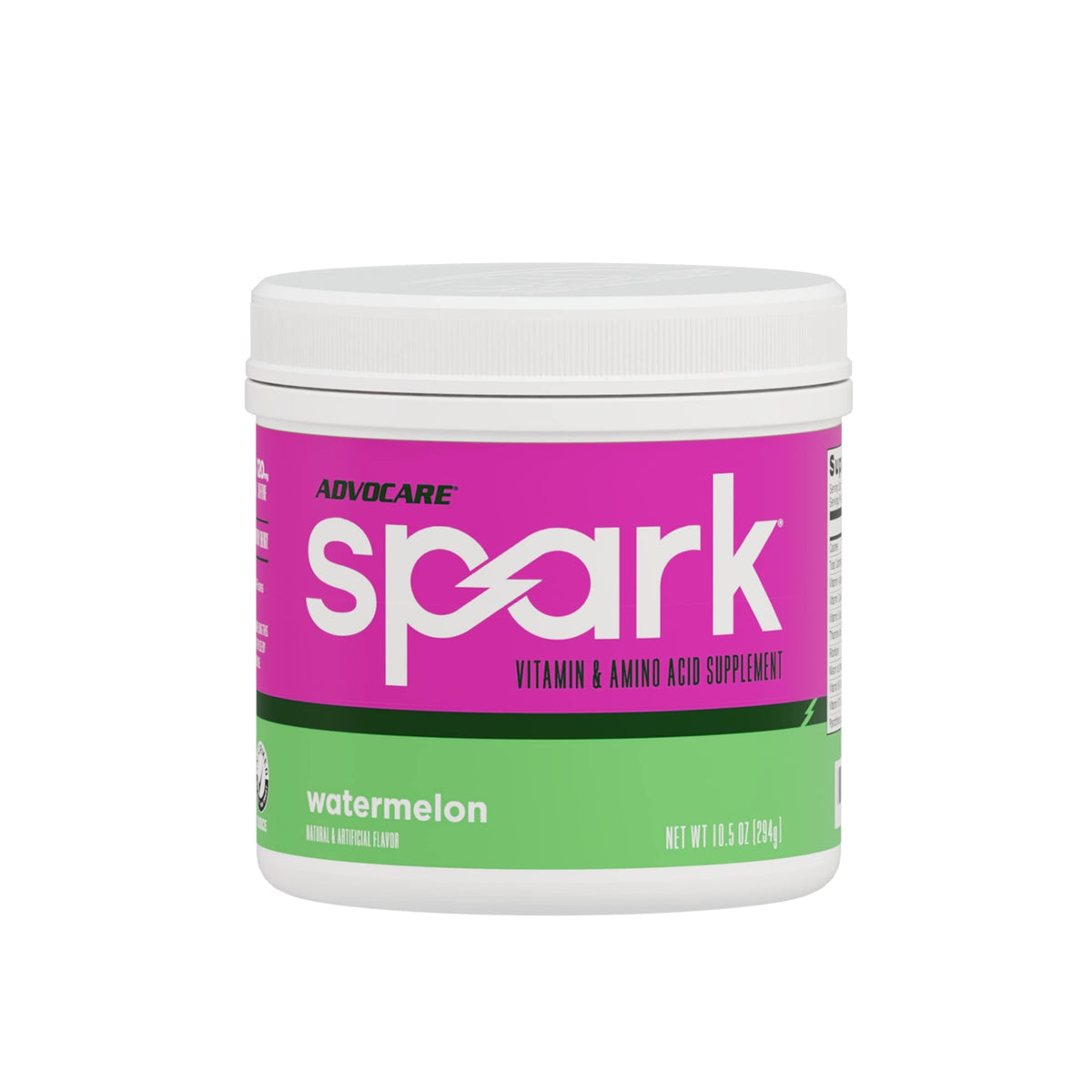AdvoCare Spark watermelon powder tub ready to mix for a refreshing energy boost