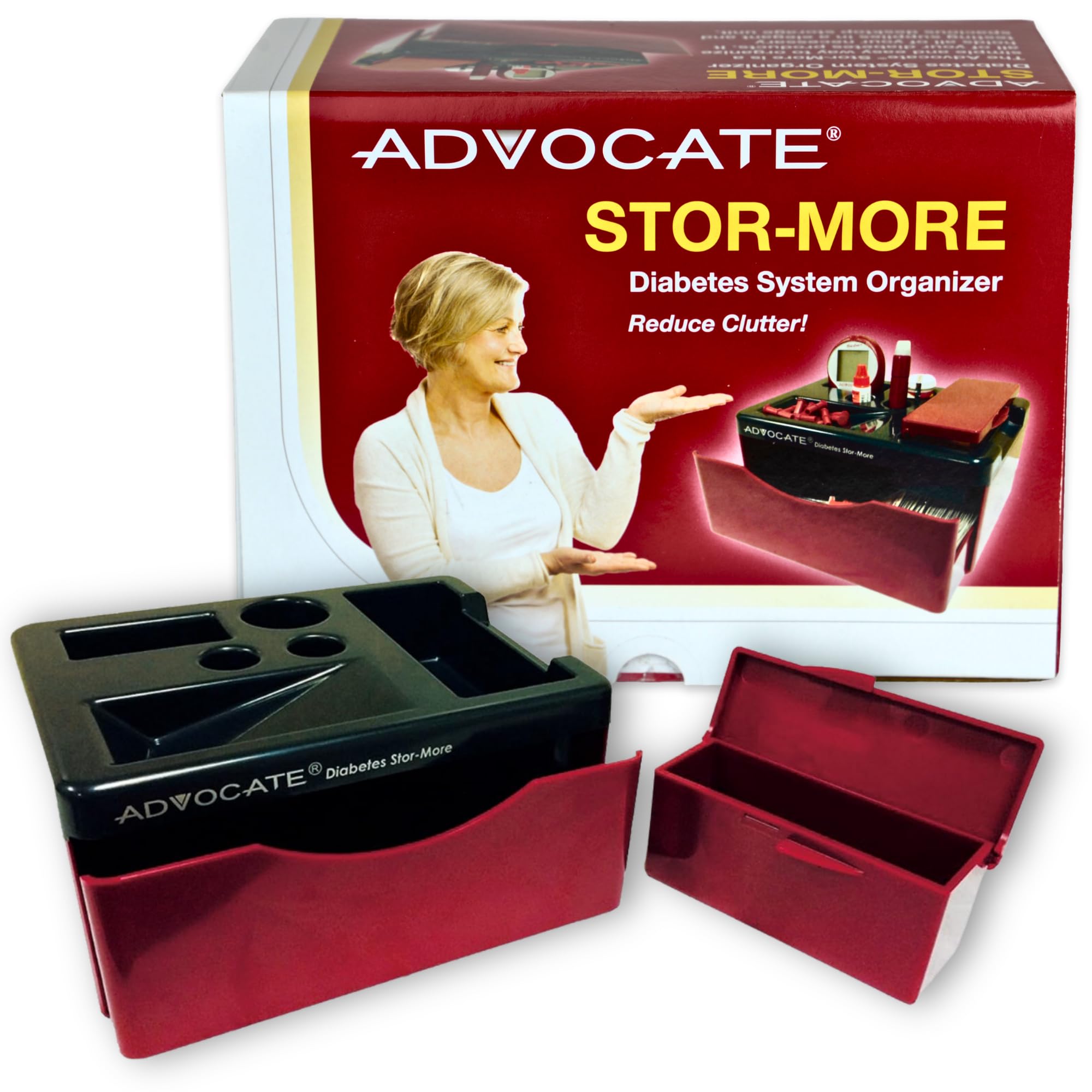 Advocate diabetic supplies organizer front view keeps meters neatly stored and accessible.