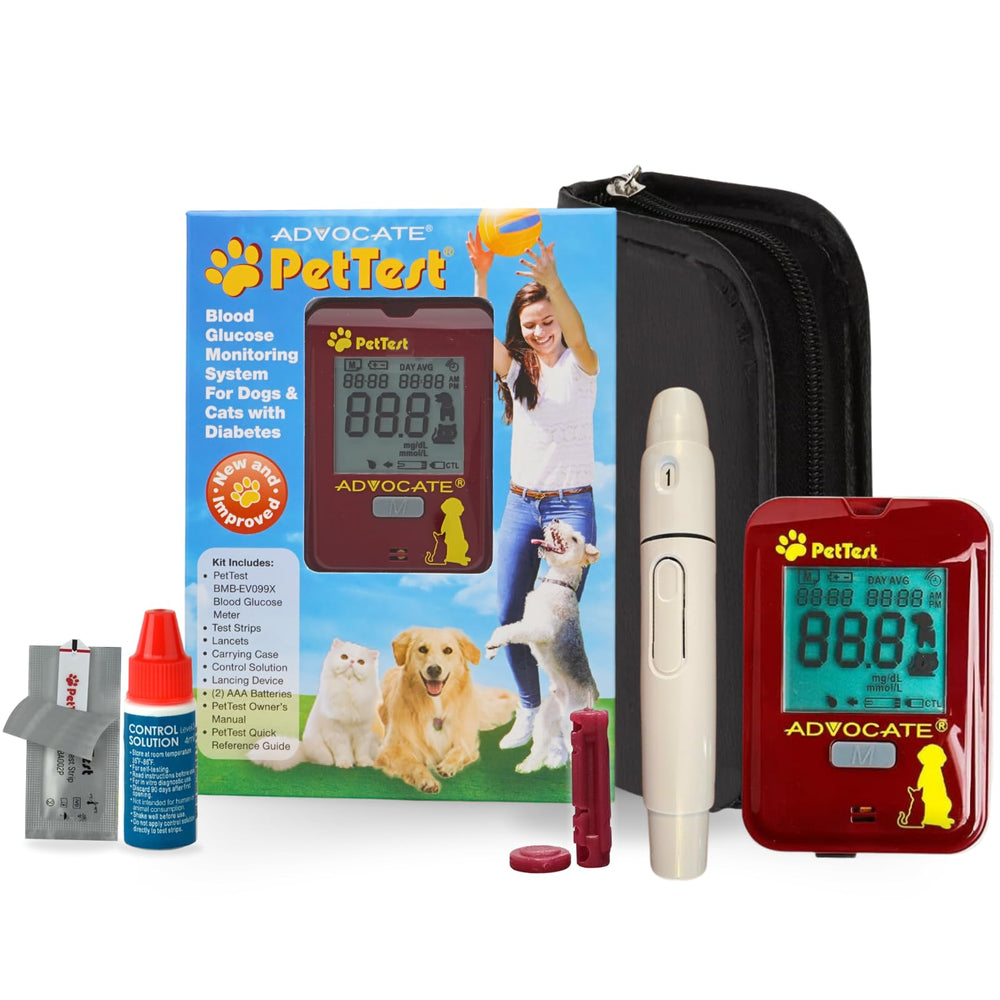 Advocate PetTest Classic Expert Kit contents for at-home glucose checks.