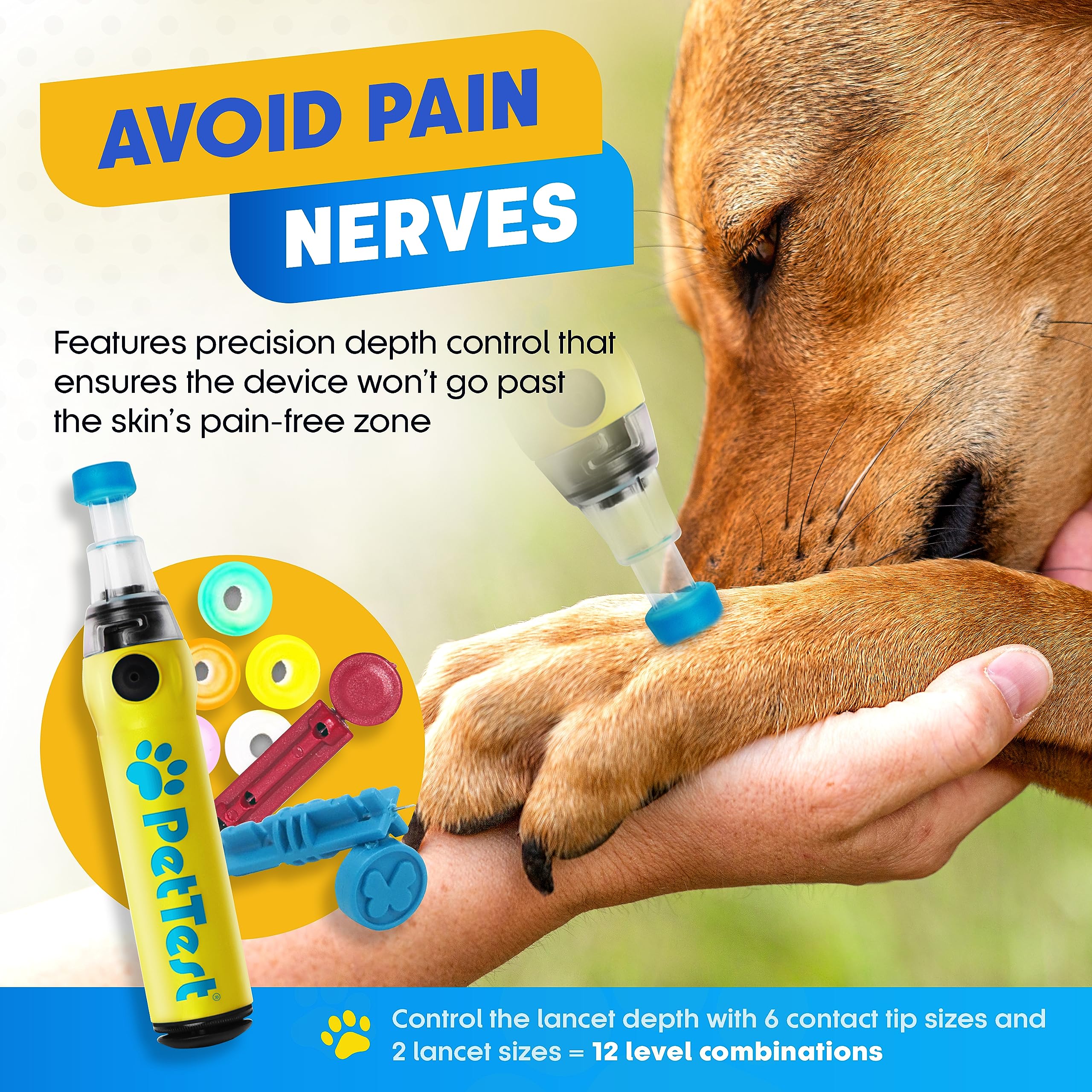 PetTest six contact tips offering flexible depth for comfortable sampling