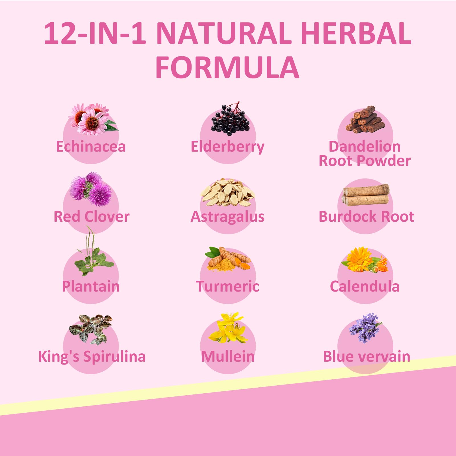 Herbal blend close-up showing echinacea, elderberry and turmeric for potential support.