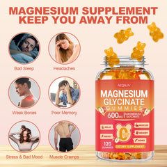 AEQNJV Magnesium Glycinate Gummies bottle label featuring CoQ10 and Vitamin D3.