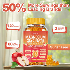 AEQNJV Vegan-friendly magnesium glycinate gummies in bottle with apple flavor.