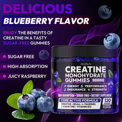 AEQNJV Creatine Gummies serving pour shows a full 120-gummy supply for a month.