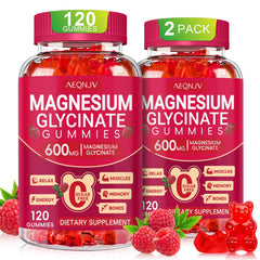 AEQNJV magnesium glycinate gummies bottle front, sugar-free daily supplement.