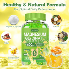 AEQNJV Magnesium Glycinate Gummies bottle scene with CoQ10 and vitamins