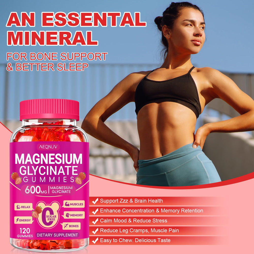 AEQNJV magnesium glycinate gummies pack in box ready for home or travel.
