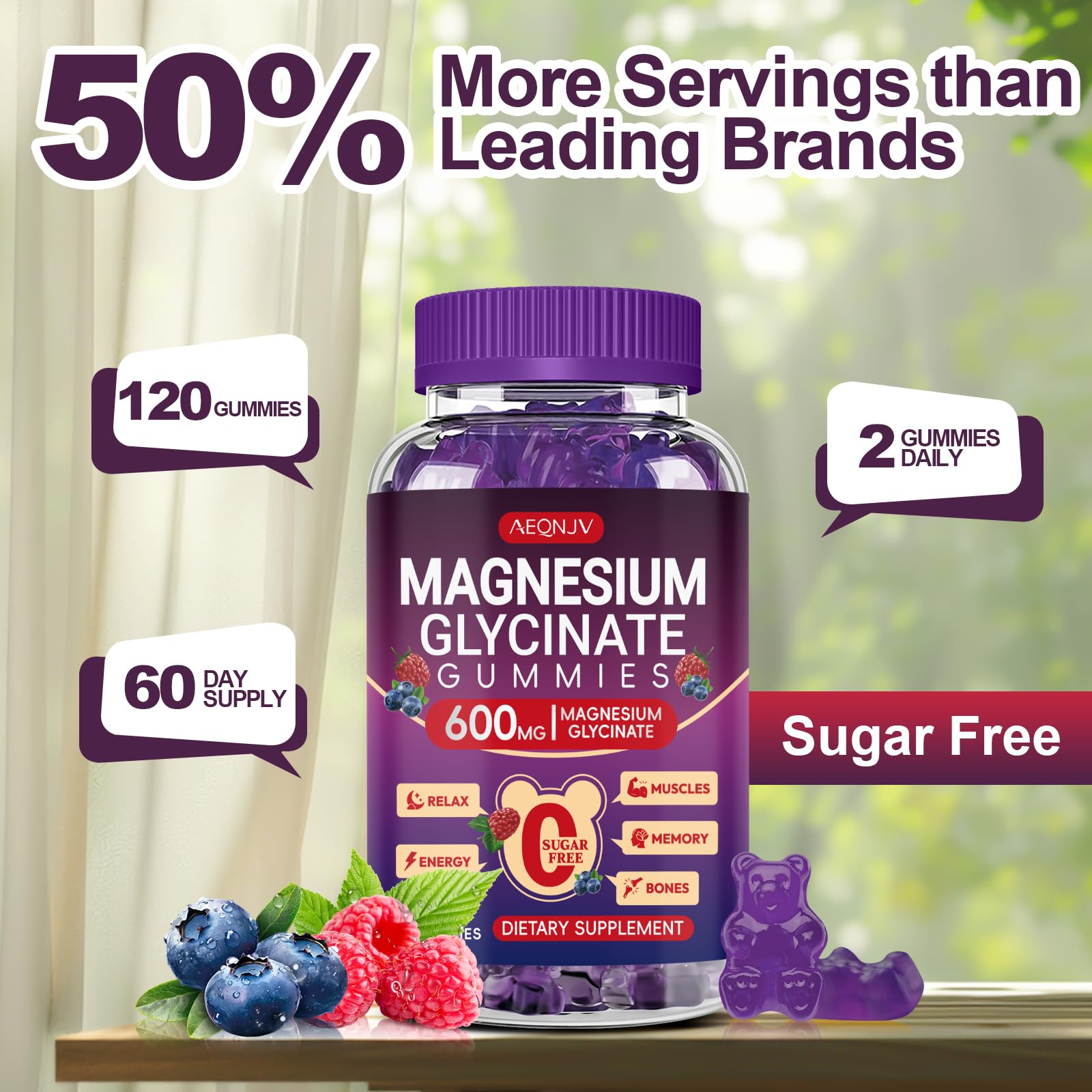 AEQNJV sugar-free gummy on spoon shows easy daily intake.