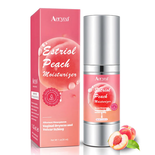 Aeryea Estriol cream bottle closeup showing gentle topical care for menopause support.