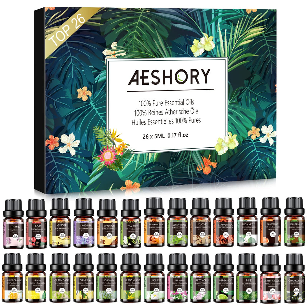 Aeshory Lavender essential oil bottle for diffusion and soothing skincare.