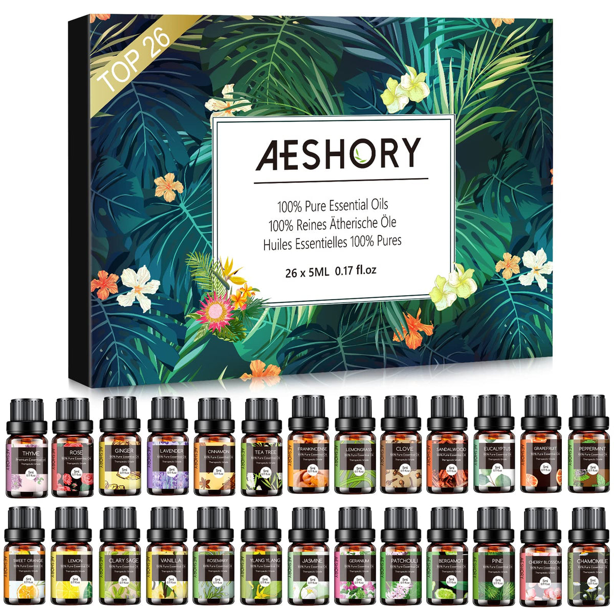 Aeshory Lavender essential oil bottle for diffusion and soothing skincare.