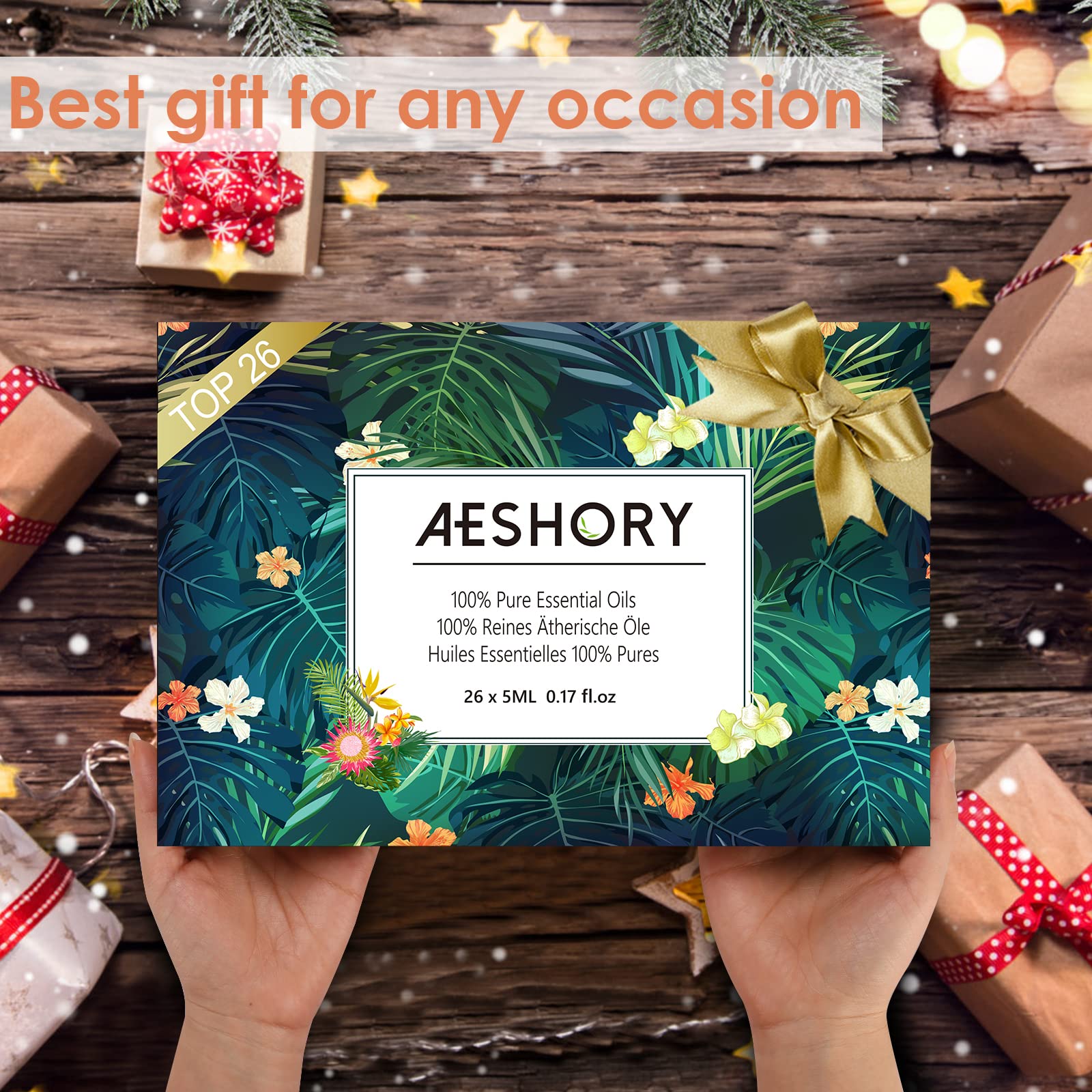 Aeshory essential oils set close-up showing multiple 5ml bottles and variety.
