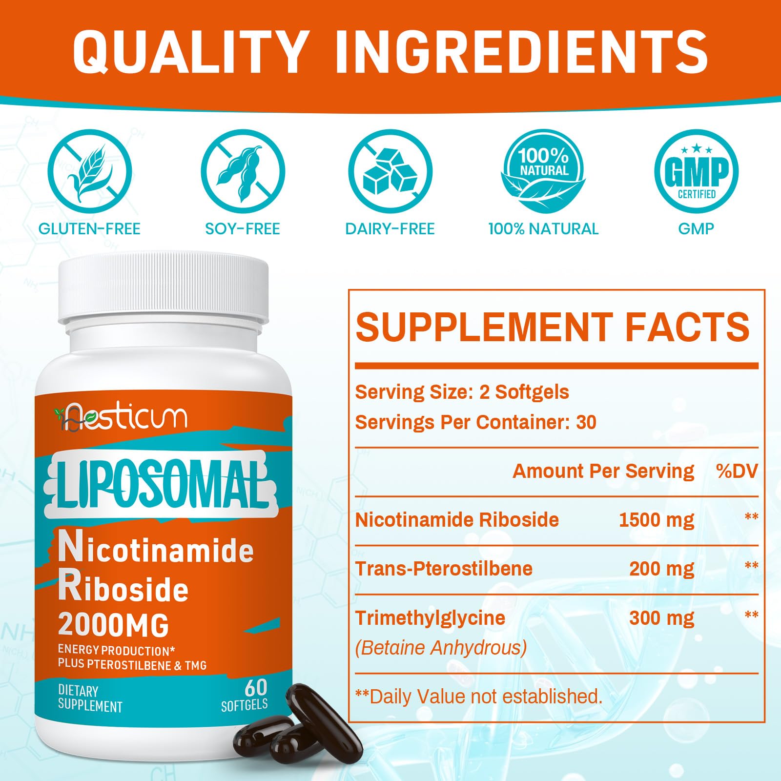 Aesticum Nicotinamide Riboside packaging highlights high-dose liposomal formula.