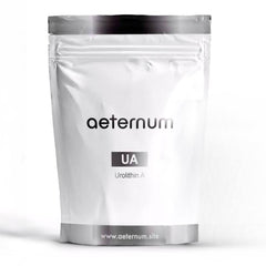 Aeternum UA Urolithin A powder in a 100g jar for clean daily use.