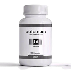 Aeternum Urolithin A bottle front with a clean, additive-free label for daily wellness