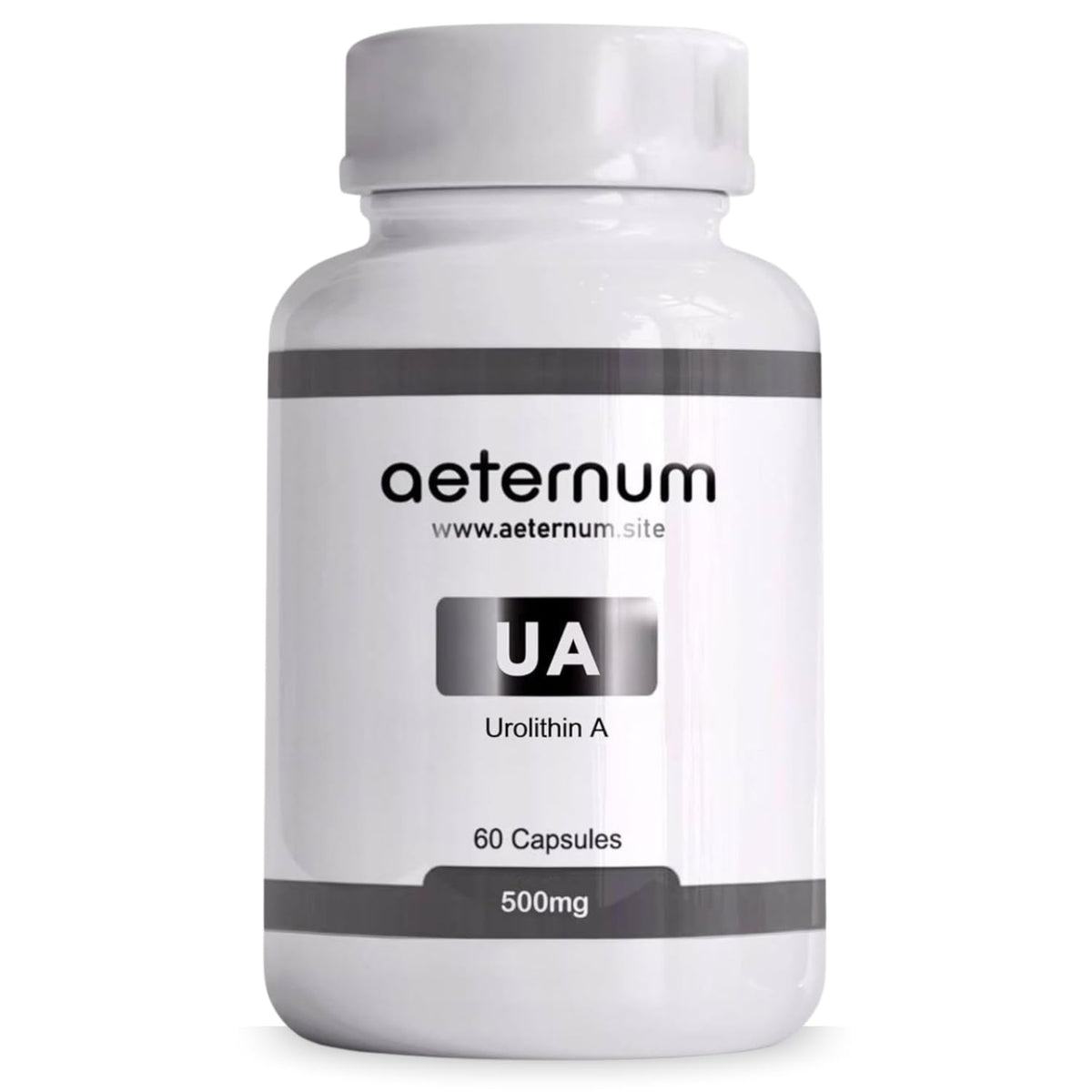 Aeternum Urolithin A bottle pour promotes easy daily capsule intake.