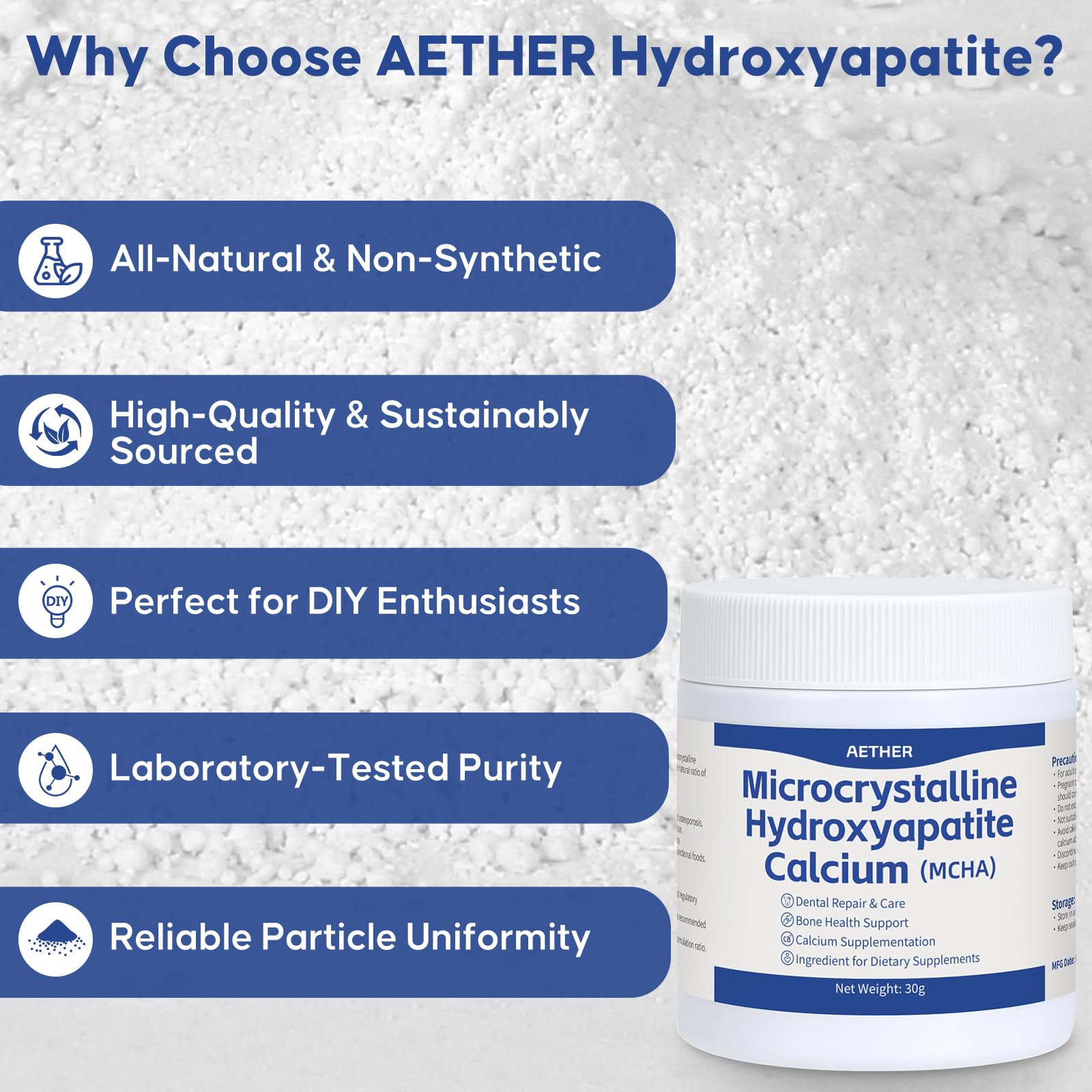 Aether MCHA 30 g packaging ideal for trials and small batches.