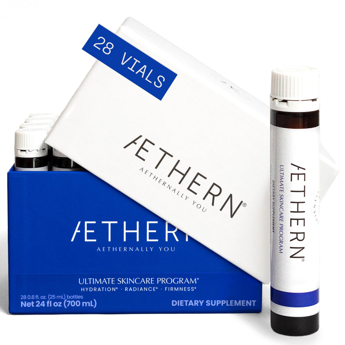 AETHERN liquid skin supplement bottle ready for daily hydration and glow