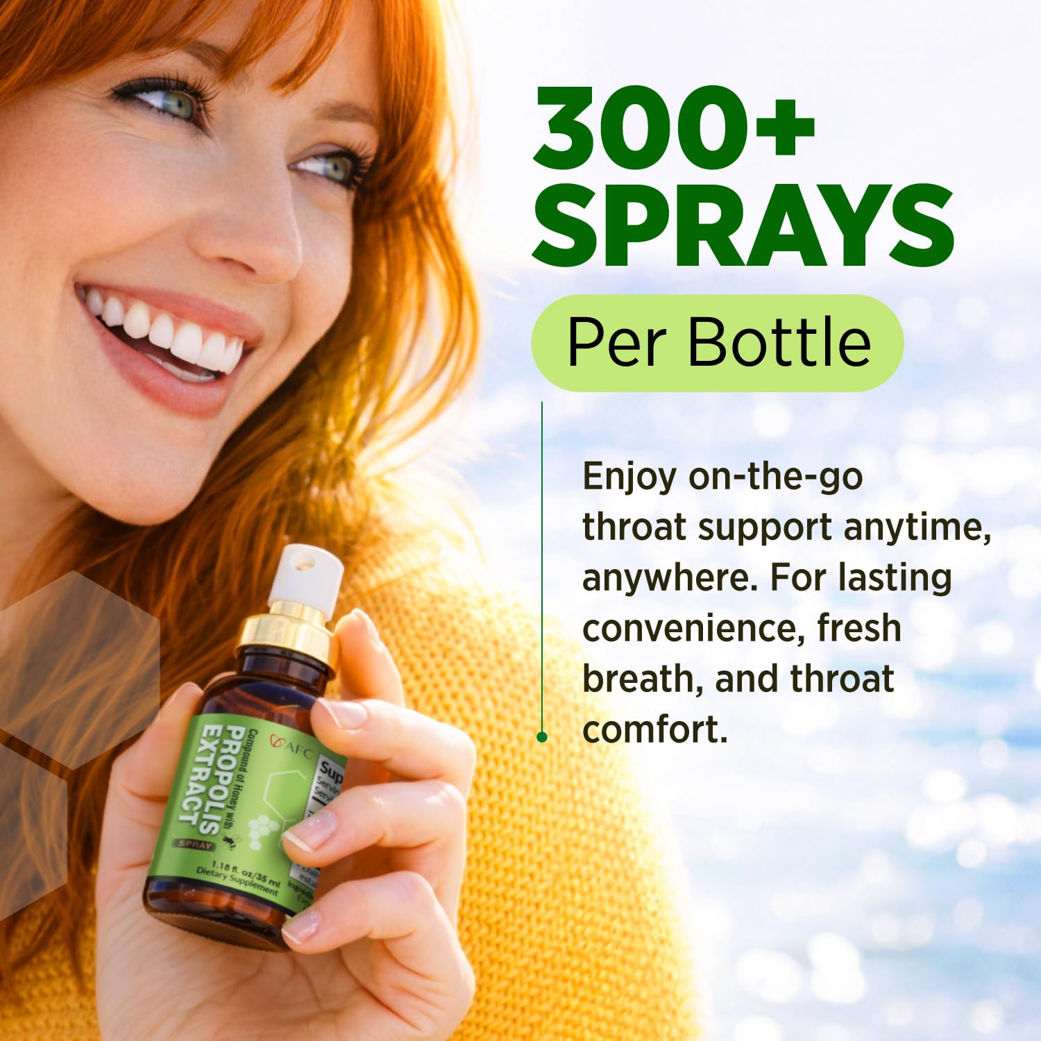 AFC Japan Brazilian Green Propolis Spray packaging shows 300+ sprays