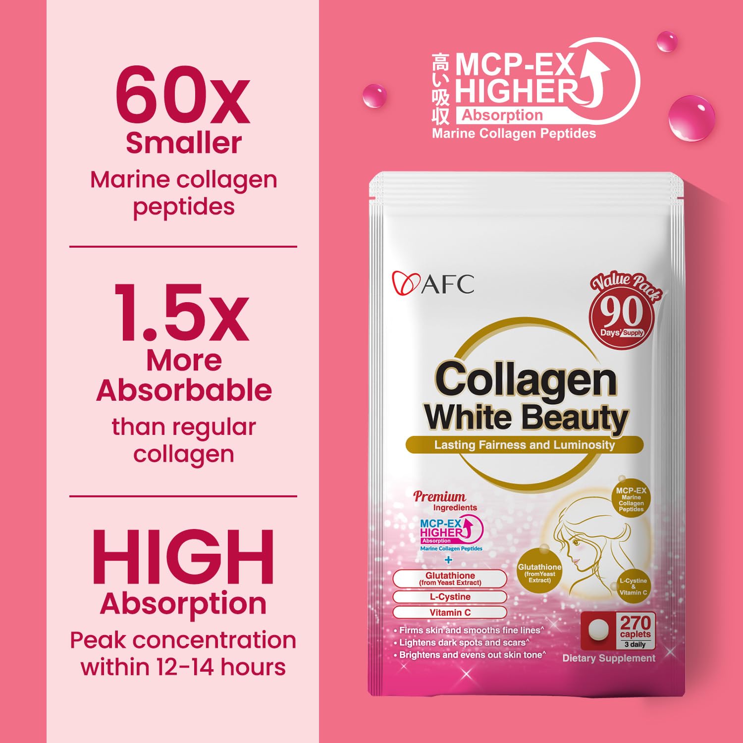 Close-up of GMP-certified label on AFC Japan Collagen White Beauty packaging.