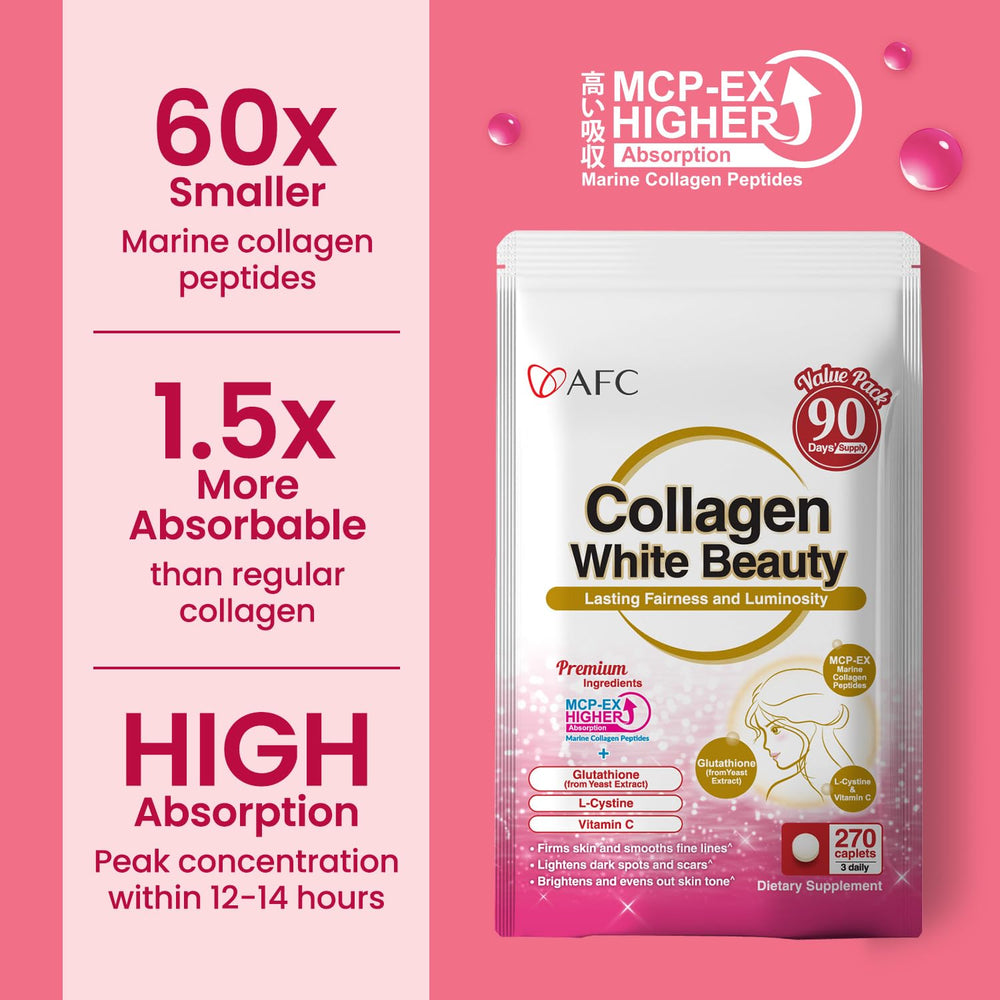 Close-up of GMP-certified label on AFC Japan Collagen White Beauty packaging.
