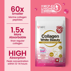 Close-up of GMP-certified label on AFC Japan Collagen White Beauty packaging.