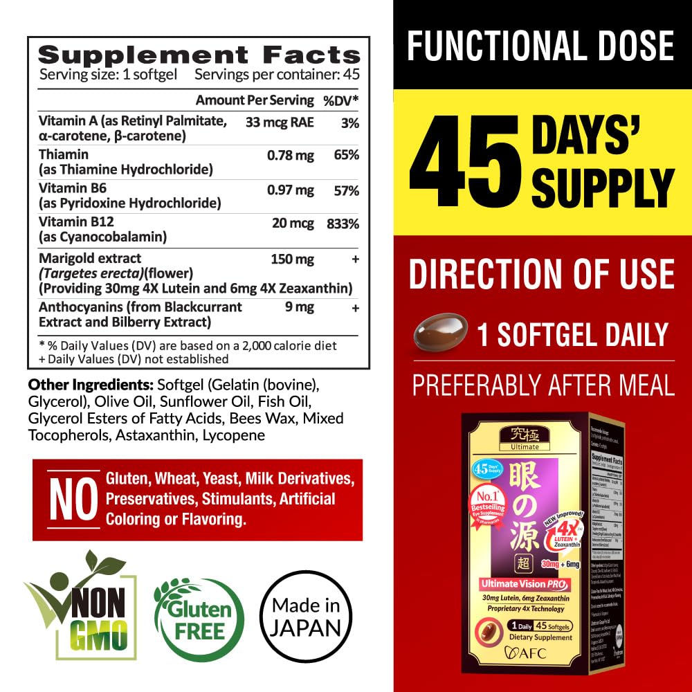 AFC Japan Ultimate Vision Pro softgels closeup showing daily supplement