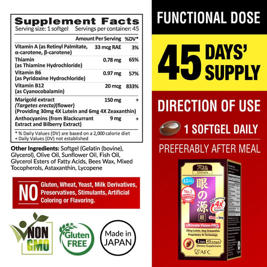 AFC Japan Ultimate Vision Pro softgels closeup showing daily supplement