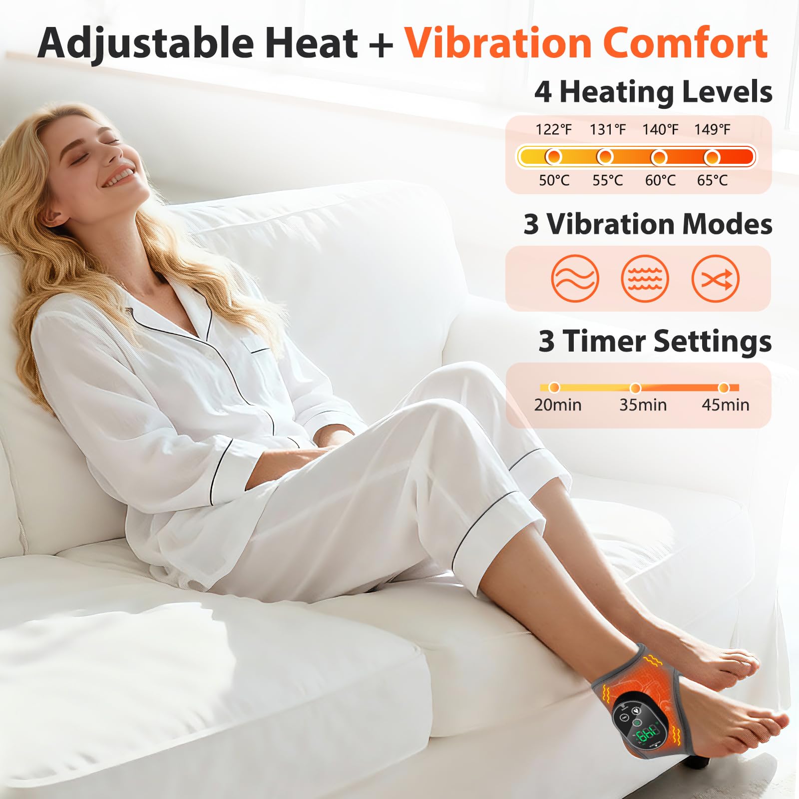 AFDEAL ankle wrap massage modes shown for relaxing foot muscles after activity.
