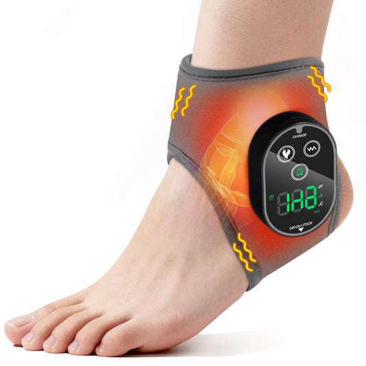 AFDEAL cordless ankle heating pad in action with long-lasting battery for on-the-go relief.