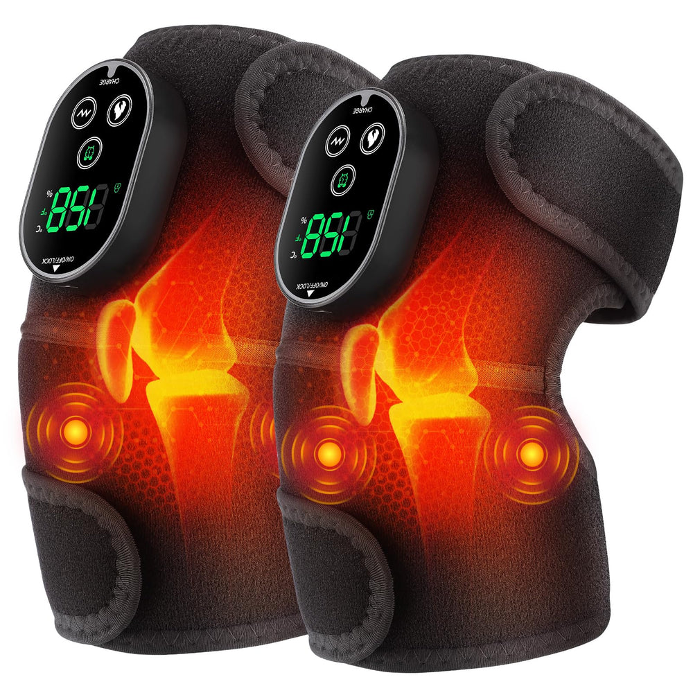 AFDEAL cordless knee heating pad showing battery life for portable warmth on the go.