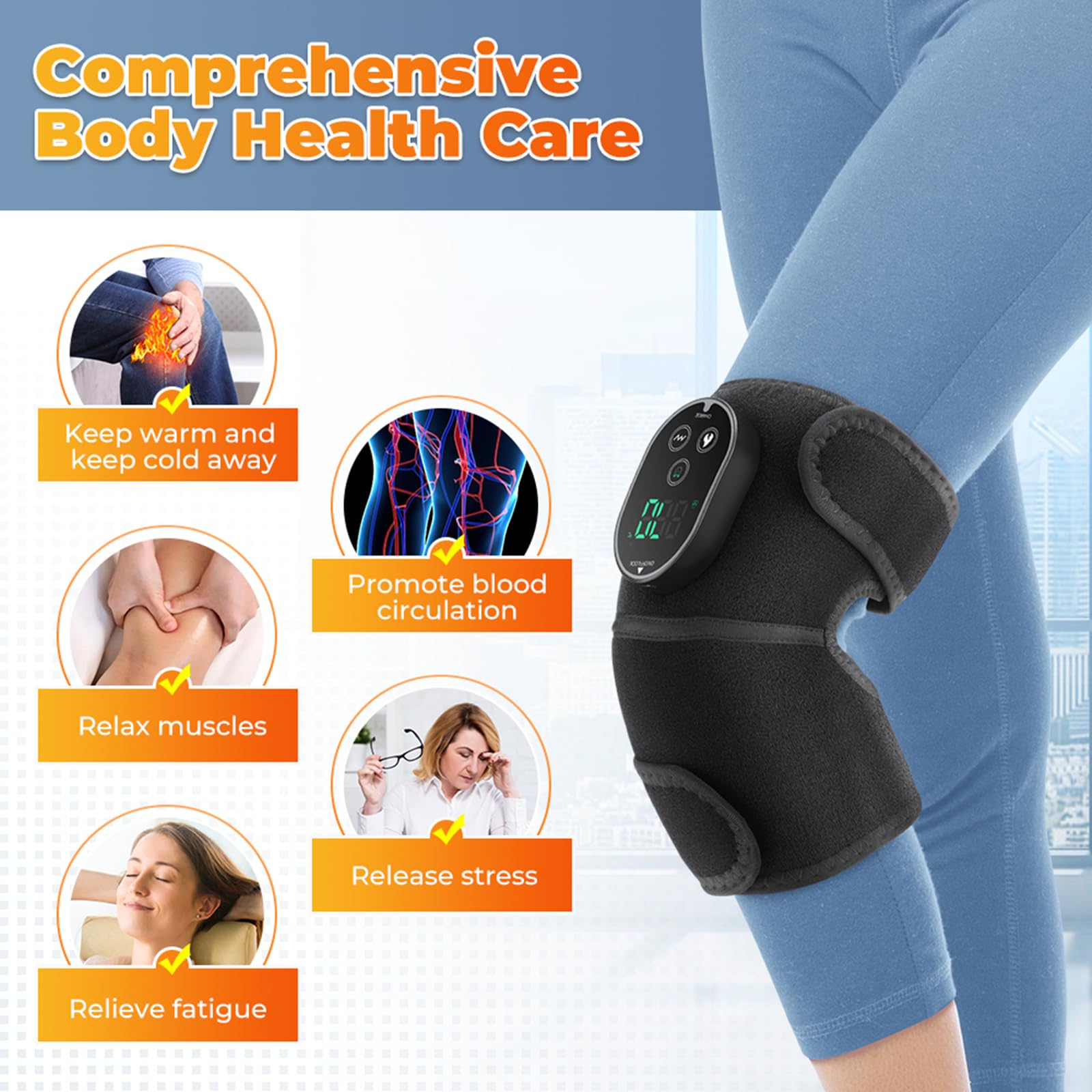 AFDEAL knee heating pad vibration modes enabling targeted relaxation.