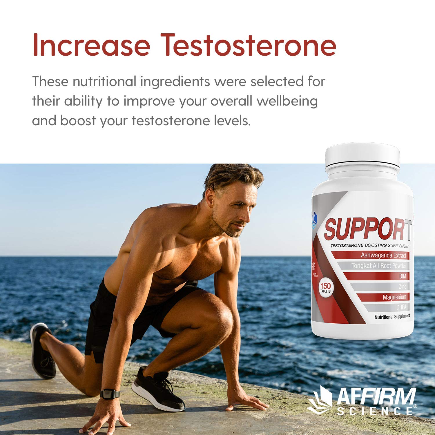 Affirm Support Testosterone bottle on kitchen counter signals daily routine.