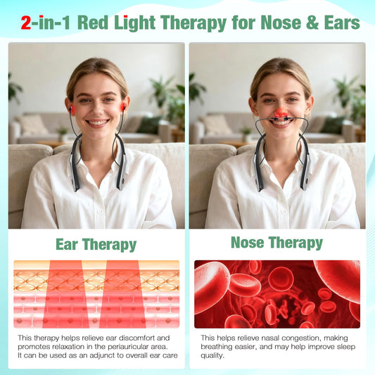 AFFLAT neck-wearable red light device designed for hands-free use.