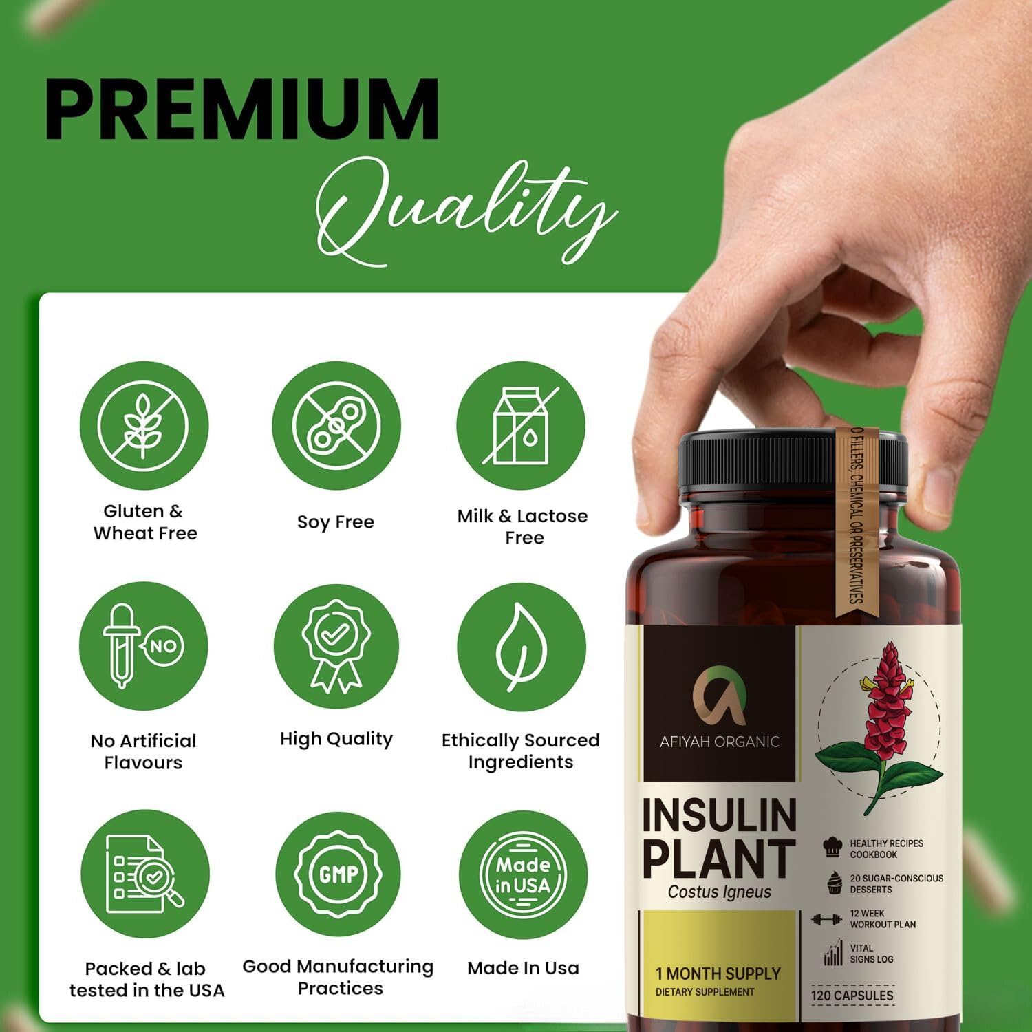 Afiyah Organic Costus Igneus capsules veggie capsule form