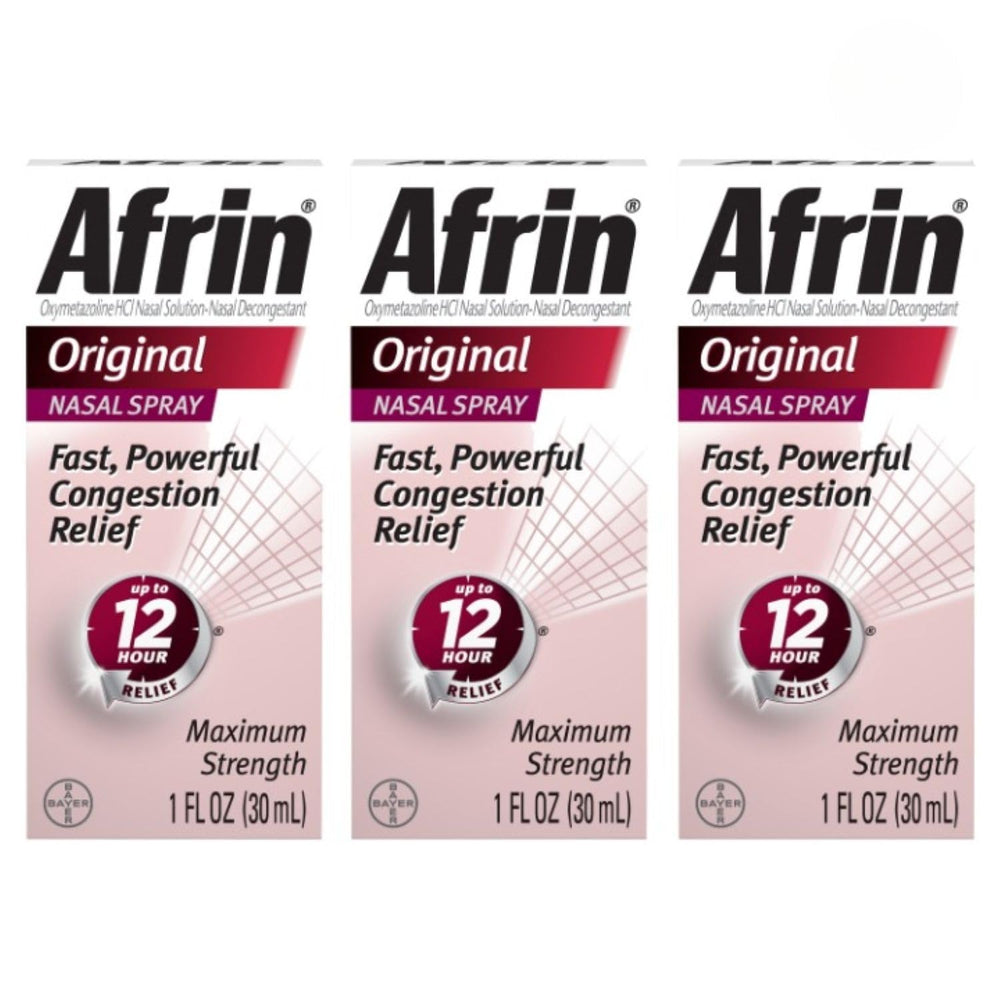 Afrin Original Maximum Strength 1 oz bottle in a three-pack for quick relief