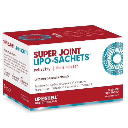 AFT Pharmaceuticals Super Joint liposomal sachets bottle close-up suggests joint support