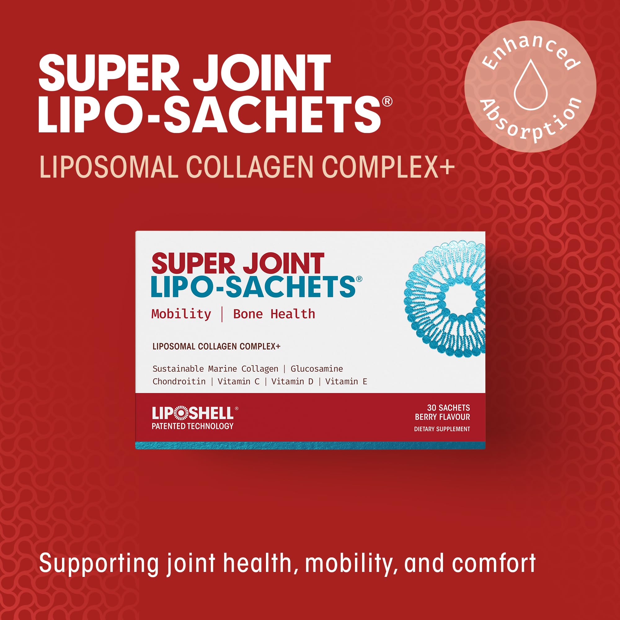 AFT Pharmaceuticals Super Joint liposomal sachets close-up tear-open reveals vibrant liquid
