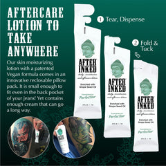 After Inked resealable pouch close-up emphasizes freshness for daily tattoo care