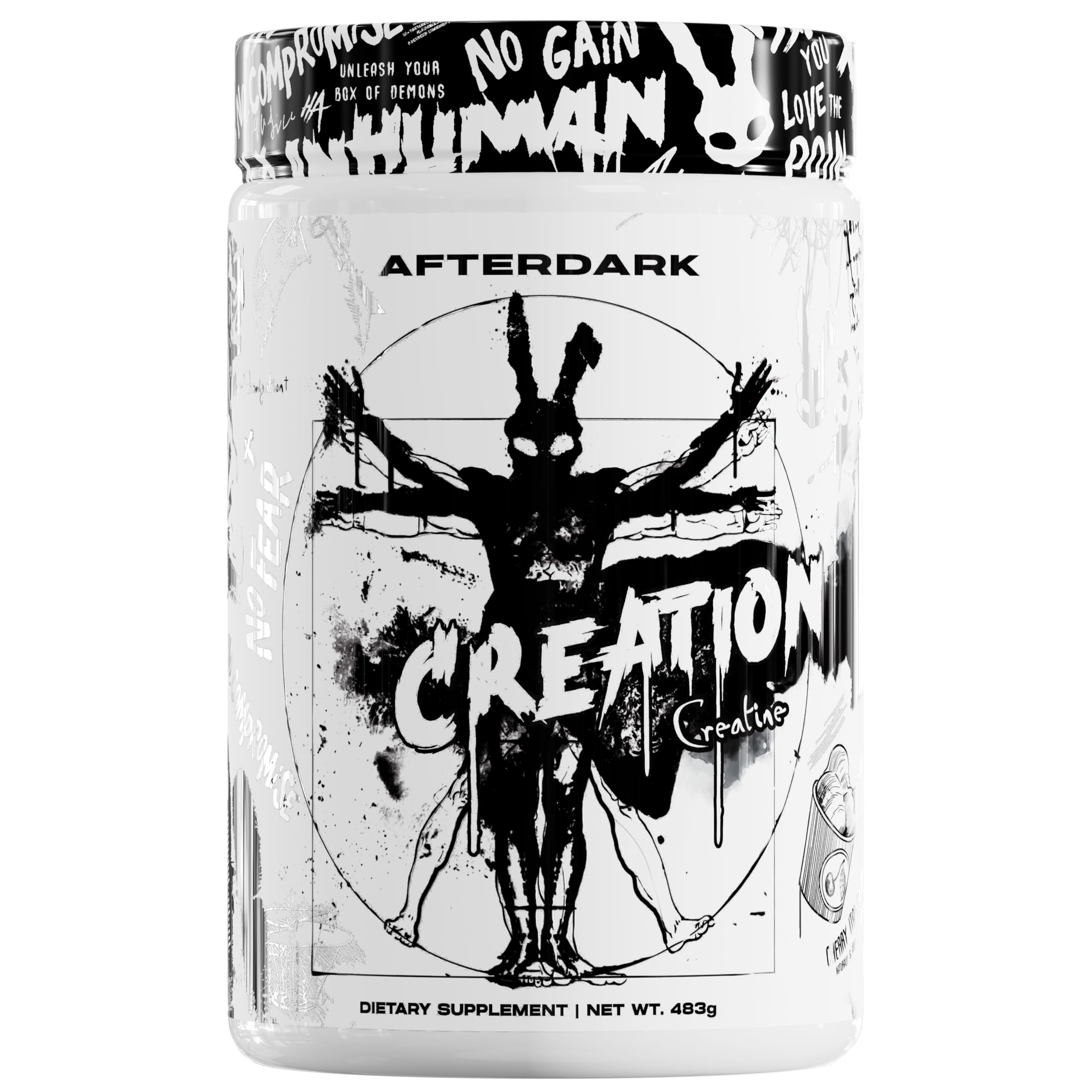 AfterDark Creation Creatine Monohydrate powder snow cone bottle shows smooth mix for workouts